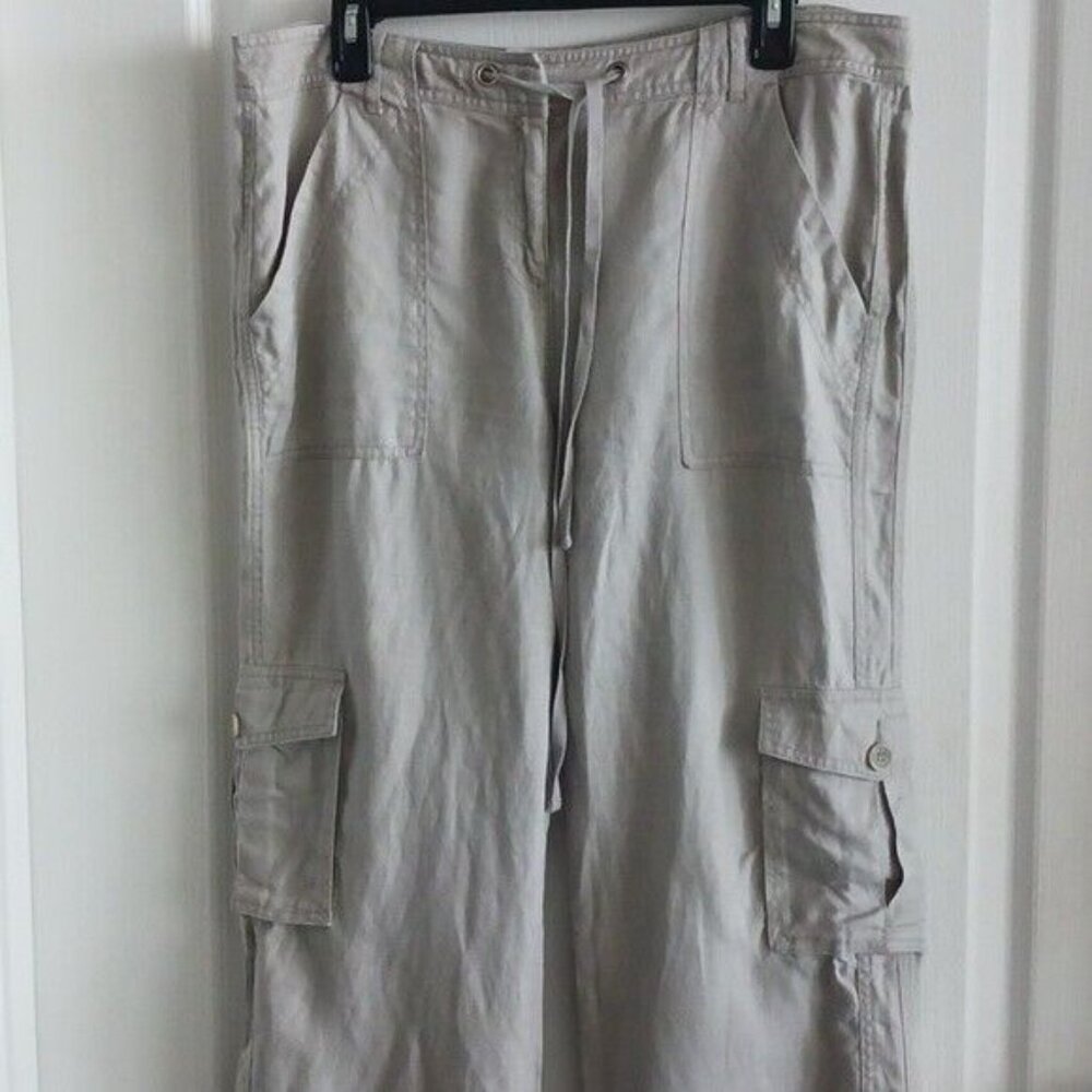 INC International Concept 100% Linen Grey Straight Leg Cargo Pants 12 - Picture 5 of 16